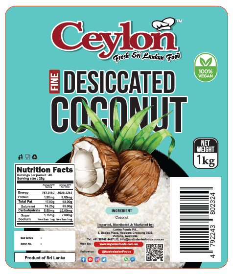 CEYLON 1kg Desiccated Coconut (FINE)