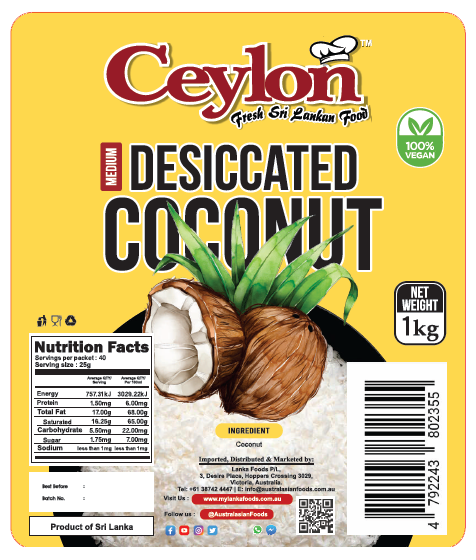 CEYLON 1kg Desiccated Coconut (MEDIUM)