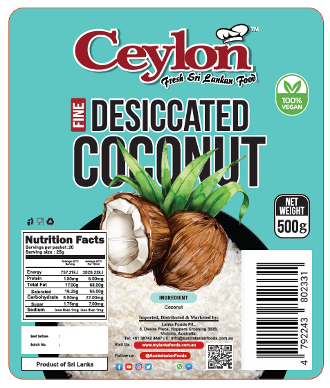 CEYLON 500g Desiccated Coconut (FNE)