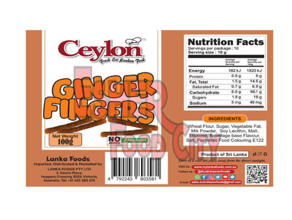 CEYLON 100g Ginger Finger Biscuits Snacks